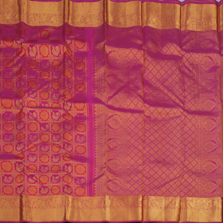 Hayagrivas Handloom Pink & Red Checks Kanjivaram Silk Saree KBD2185C9-2