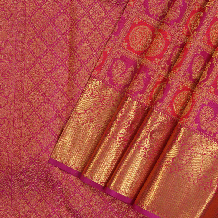 Hayagrivas Handloom Pink & Red Checks Kanjivaram Silk Saree KBD2185C9-2