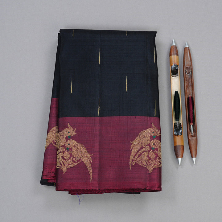 Hayagrivas Black Handloom Kanjivaram Silk Saree with Wine Maroon Border KBD2186C1-1