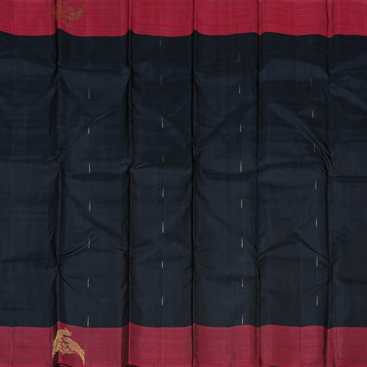 Hayagrivas Black Handloom Kanjivaram Silk Saree with Wine Maroon Border KBD2186C1-1