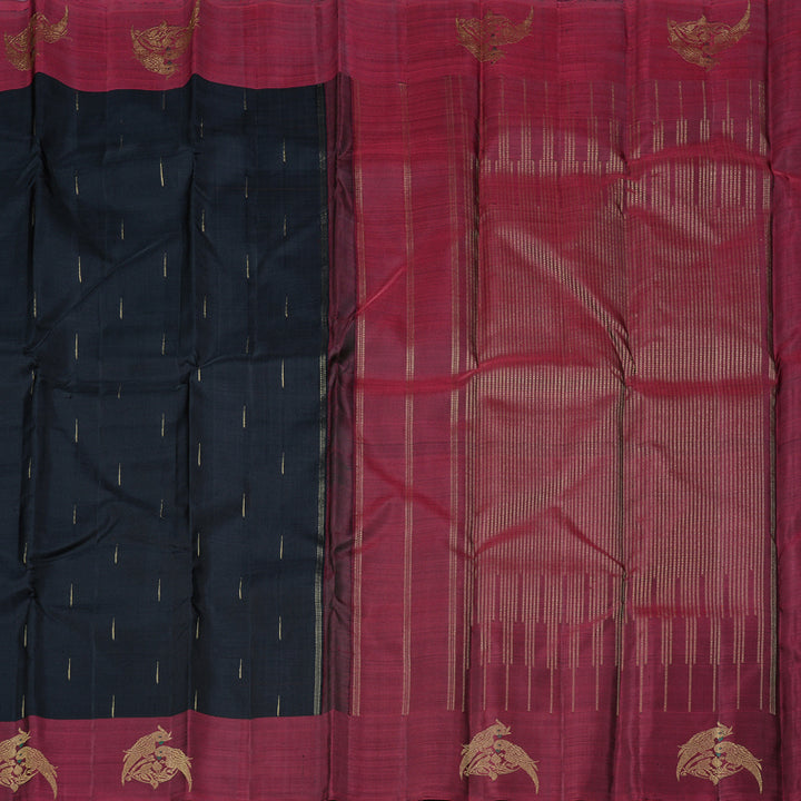 Hayagrivas Black Handloom Kanjivaram Silk Saree with Wine Maroon Border KBD2186C1-1