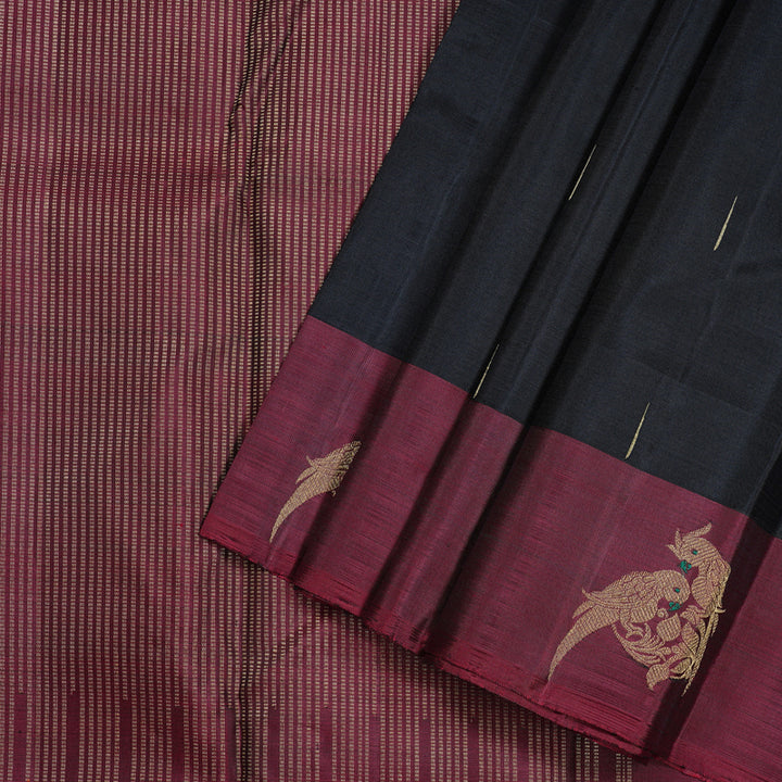 Hayagrivas Black Handloom Kanjivaram Silk Saree with Wine Maroon Border KBD2186C1-1