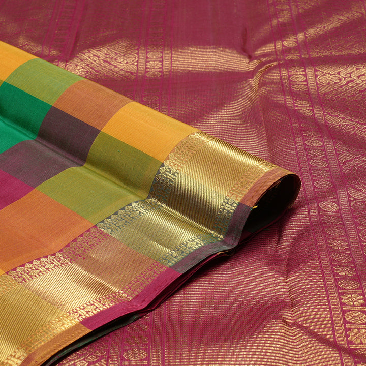 Hayagrivas Multi Colour Checks Handloom Kanjivaram Silk Saree KBD2187C1-1