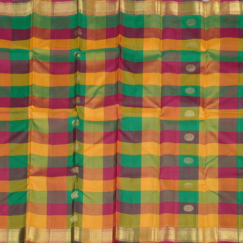 Hayagrivas Multi Colour Checks Handloom Kanjivaram Silk Saree KBD2187C1-1