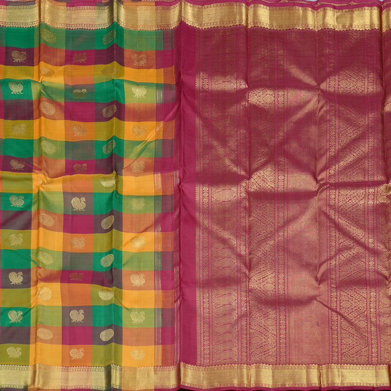 Hayagrivas Multi Colour Checks Handloom Kanjivaram Silk Saree KBD2187C1-1