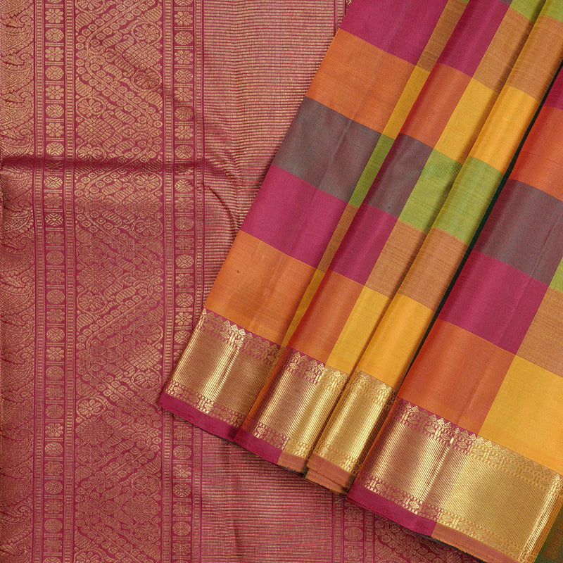 Hayagrivas Multi Colour Checks Handloom Kanjivaram Silk Saree KBD2187C1-1