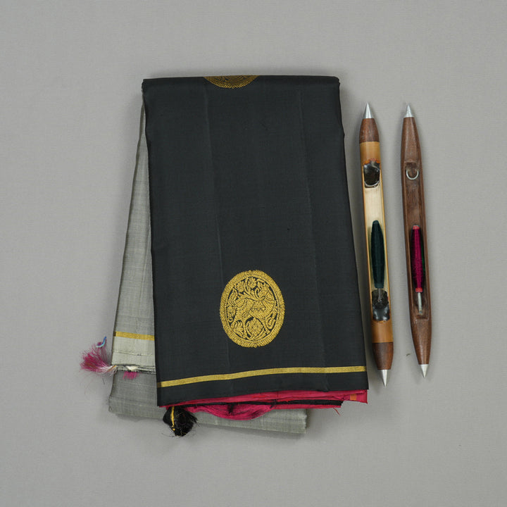 Hayagrivas Grey And Black Handloom Kanjivaram Silk Saree KBD2193C1-1