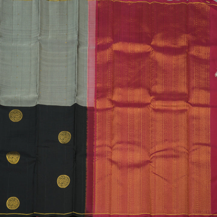 Hayagrivas Grey And Black Handloom Kanjivaram Silk Saree KBD2193C1-1