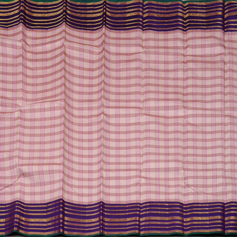 Hayagrivas Multi Colour Checks Handloom Kanjivaram Silk Saree with Purplish Blue Border KBD2193C8-1
