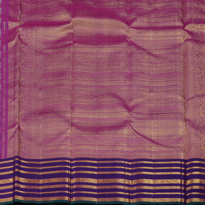 Hayagrivas Multi Colour Checks Handloom Kanjivaram Silk Saree with Purplish Blue Border KBD2193C8-1