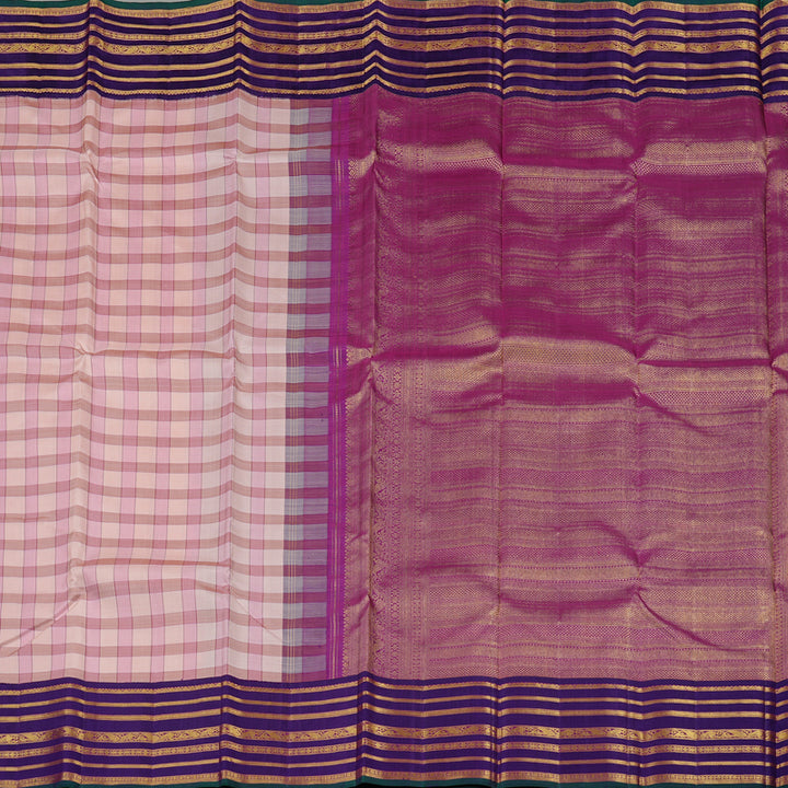 Hayagrivas Multi Colour Checks Handloom Kanjivaram Silk Saree with Purplish Blue Border KBD2193C8-1