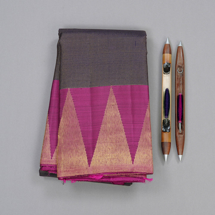 Hayagrivas Dark Blue Handloom Kanjivaram Silk Saree with Dark Purple Border KBD2194C1-1