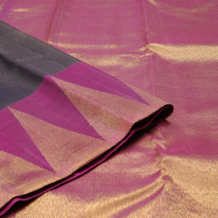 Hayagrivas Dark Blue Handloom Kanjivaram Silk Saree with Dark Purple Border KBD2194C1-1