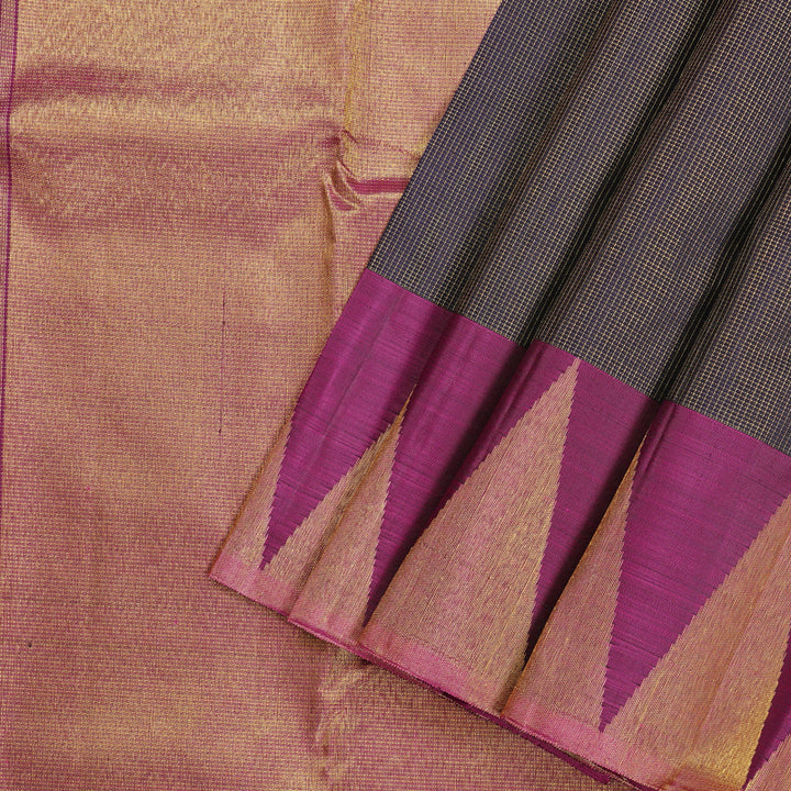 Hayagrivas Dark Blue Handloom Kanjivaram Silk Saree with Dark Purple Border KBD2194C1-1