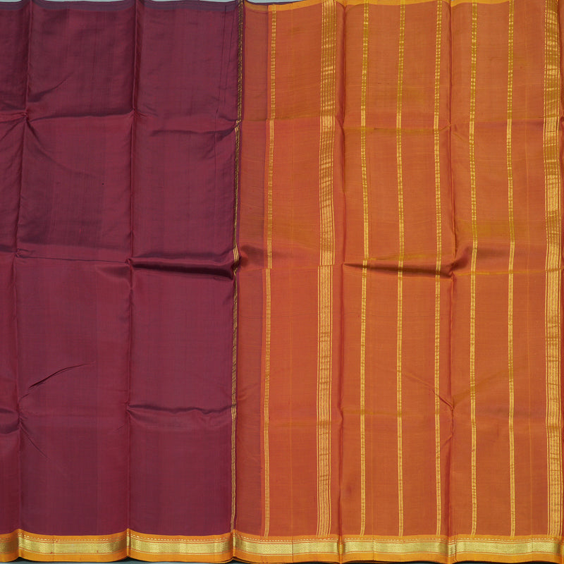 Hayagrivas Handloom Araku Maroon Kanjivaram Silk Saree with Golden Orange Border KBD2197C1-5