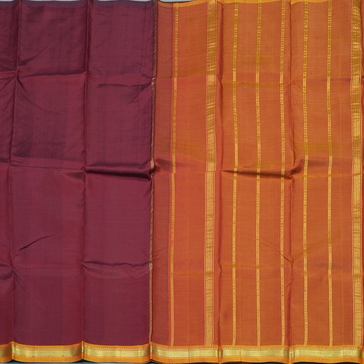 Hayagrivas Handloom Araku Maroon Kanjivaram Silk Saree with Golden Orange Border KBD2197C1-5