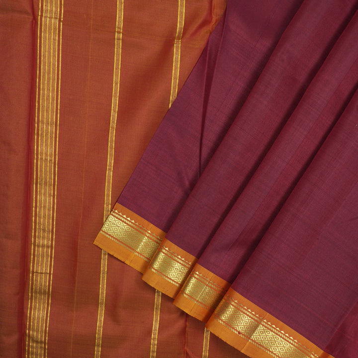 Hayagrivas Handloom Araku Maroon Kanjivaram Silk Saree with Golden Orange Border KBD2197C1-5