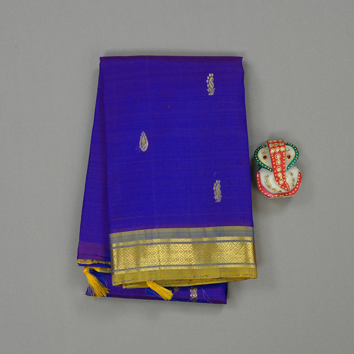 Hayagrivas Blue Handloom Kanjivaram Silk Saree with Dual Tone (Yellow With Blue) Border KBD2197C3-5