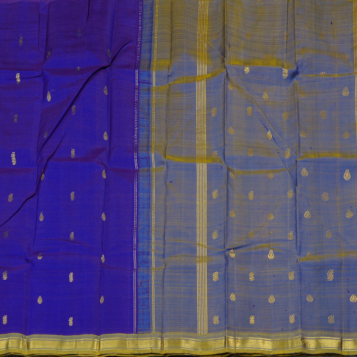 Hayagrivas Blue Handloom Kanjivaram Silk Saree with Dual Tone (Yellow With Blue) Border KBD2197C3-5