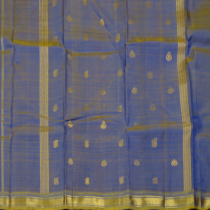 Hayagrivas Blue Handloom Kanjivaram Silk Saree with Dual Tone (Yellow With Blue) Border KBD2197C3-5