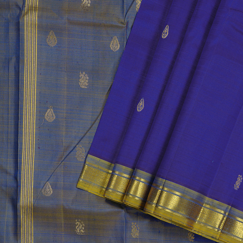 Hayagrivas Blue Handloom Kanjivaram Silk Saree with Dual Tone (Yellow With Blue) Border KBD2197C3-5
