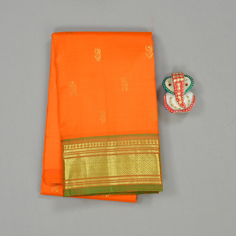 Hayagrivas Orange Handloom Kanjivaram Silk Saree with Mandhalir Border KBD2197C6-13