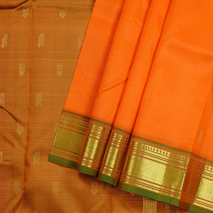 Hayagrivas Orange Handloom Kanjivaram Silk Saree with Mandhalir Border KBD2197C6-13