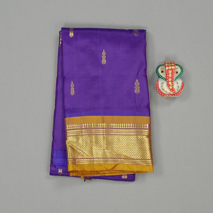 Hayagrivas Purplish Blue Handloom Kanjivaram Silk Saree with Honey Yellow Border KBD2197C6-19