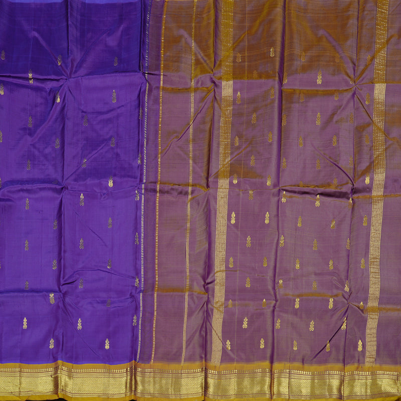 Hayagrivas Purplish Blue Handloom Kanjivaram Silk Saree with Honey Yellow Border KBD2197C6-19