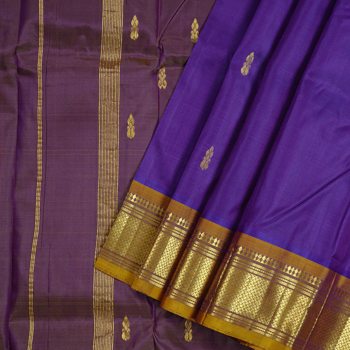 Hayagrivas Purplish Blue Handloom Kanjivaram Silk Saree with Honey Yellow Border KBD2197C6-19
