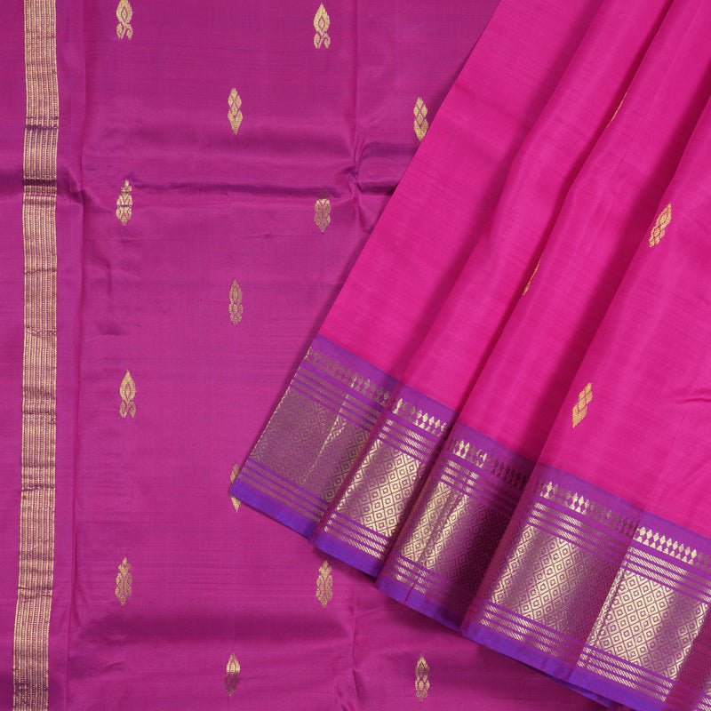 Hayagrivas Magenta Handloom Kanjivaram Silk Saree with Purple Border KBD2197C6-20