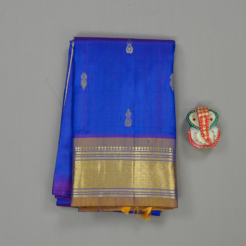 Hayagrivas Blue Handloom Kanjivaram Silk Saree with Honey Mustard Border KBD2197C6-22