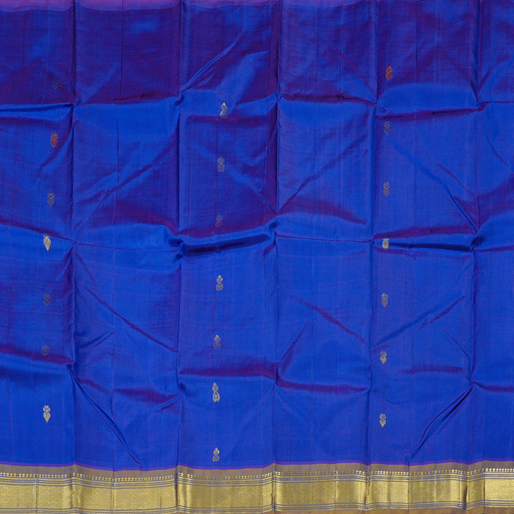 Hayagrivas Blue Handloom Kanjivaram Silk Saree with Honey Mustard Border KBD2197C6-22
