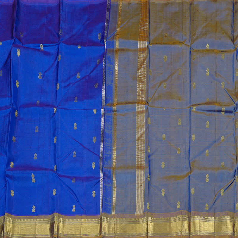 Hayagrivas Blue Handloom Kanjivaram Silk Saree with Honey Mustard Border KBD2197C6-22