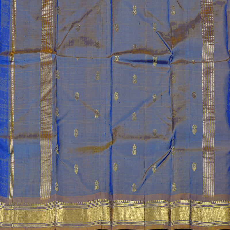 Hayagrivas Blue Handloom Kanjivaram Silk Saree with Honey Mustard Border KBD2197C6-22