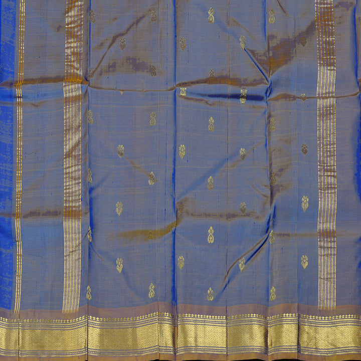 Hayagrivas Blue Handloom Kanjivaram Silk Saree with Honey Mustard Border KBD2197C6-22