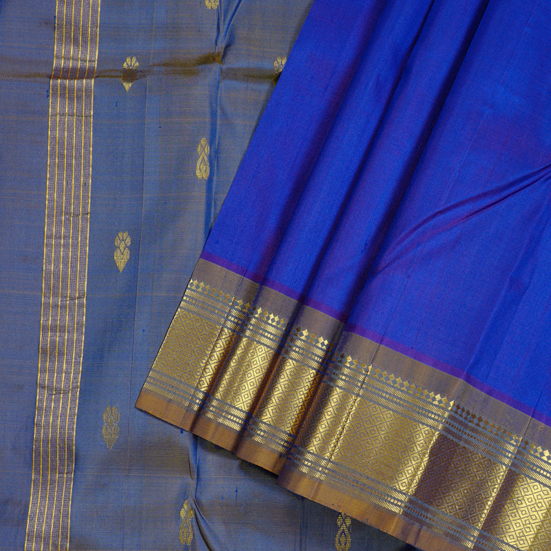 Hayagrivas Blue Handloom Kanjivaram Silk Saree with Honey Mustard Border KBD2197C6-22