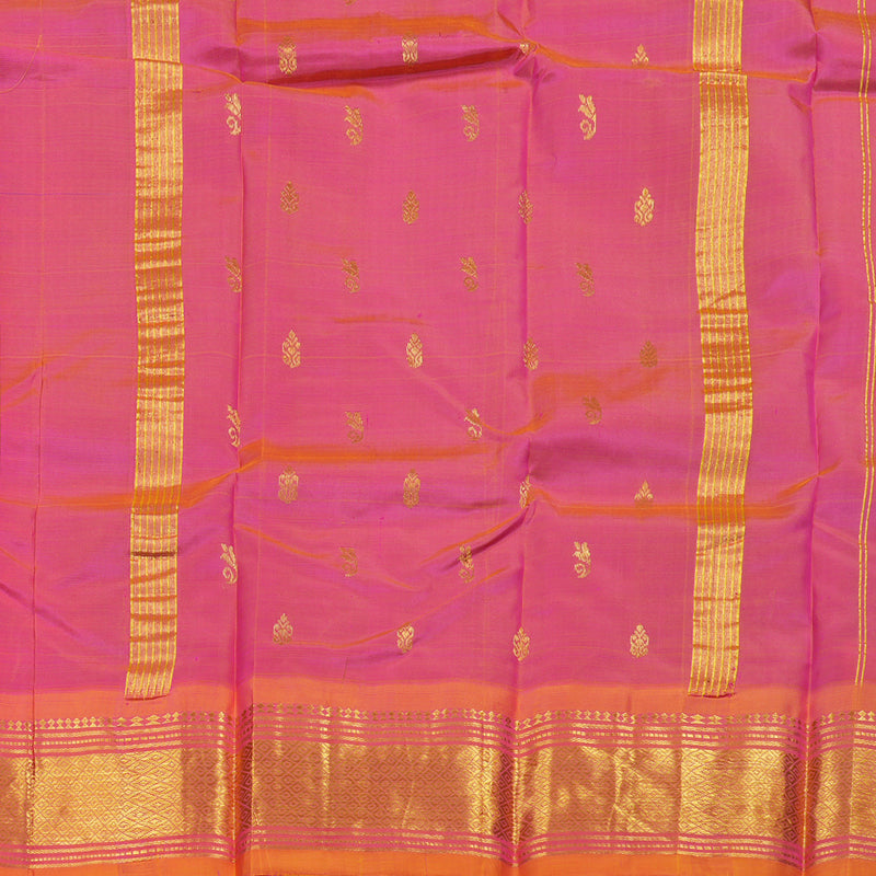 Hayagrivas Purple Handloom Kanjivaram Silk Saree with Dual Tone (Pink With Yellow) Border KBD2197C6-27