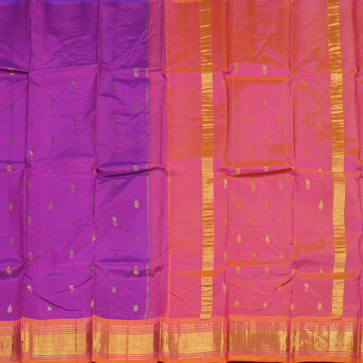 Hayagrivas Purple Handloom Kanjivaram Silk Saree with Dual Tone (Pink With Yellow) Border KBD2197C6-27