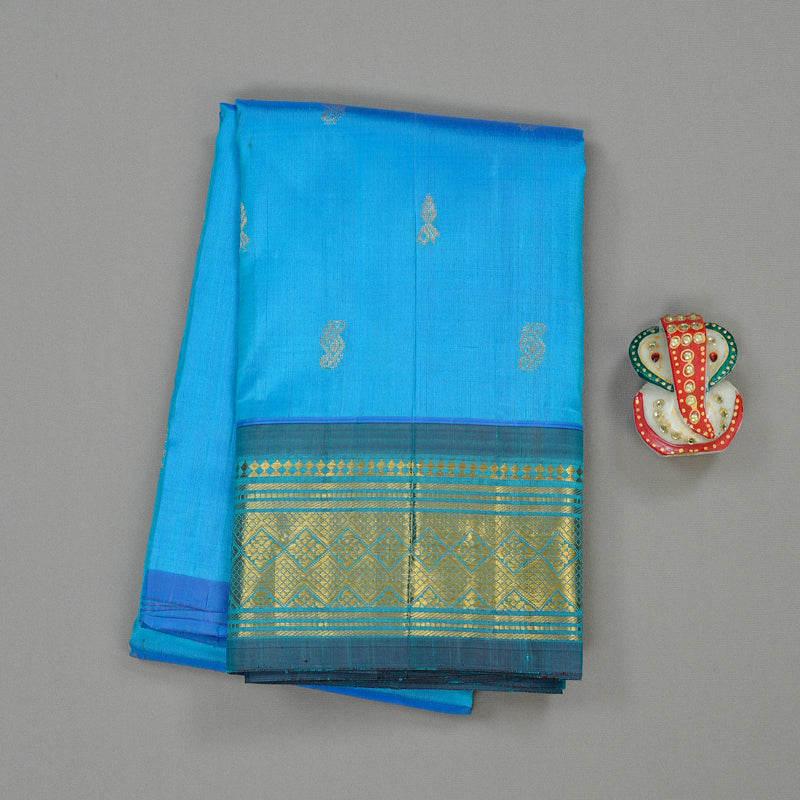 Hayagrivas Light Sky Blue Handloom Kanjivaram Silk Saree with Blue Border KBD2197C6-28