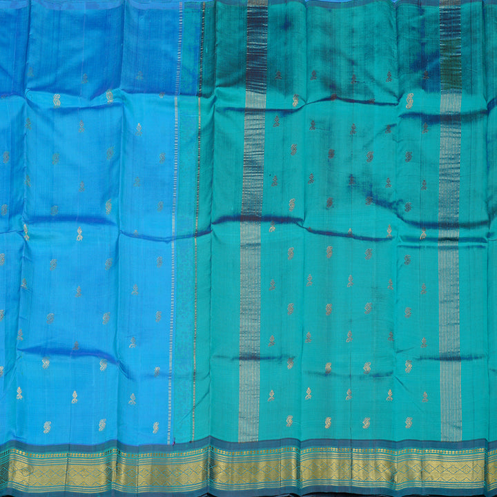 Hayagrivas Light Sky Blue Handloom Kanjivaram Silk Saree with Blue Border KBD2197C6-28