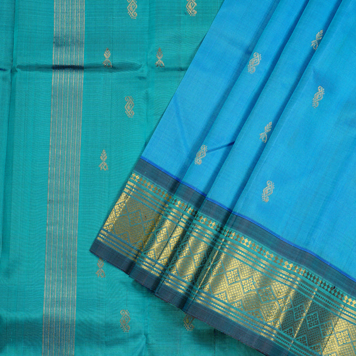 Hayagrivas Light Sky Blue Handloom Kanjivaram Silk Saree with Blue Border KBD2197C6-28