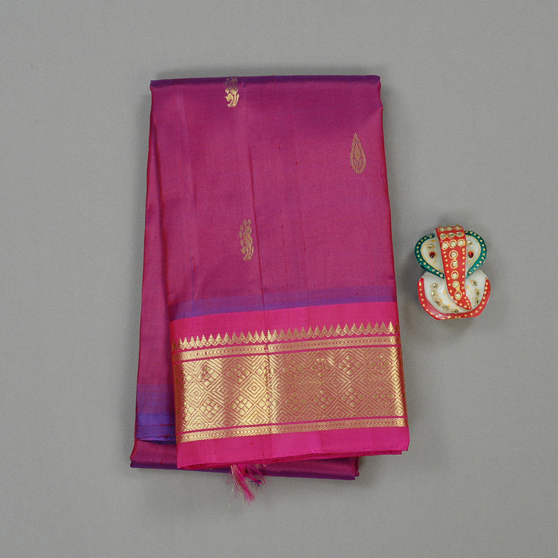 Hayagrivas Purple Handloom Kanjivaram Silk Saree with Maroon Border KBD2197C6-6