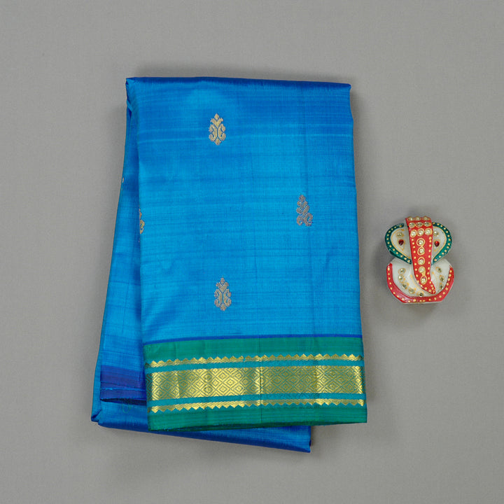 Hayagrivas Blue Handloom Kanjivaram Silk Saree with Sea Green Border KBD2198C1-1