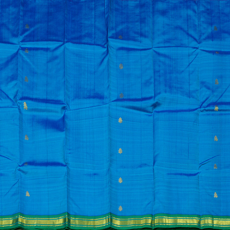 Hayagrivas Blue Handloom Kanjivaram Silk Saree with Sea Green Border KBD2198C1-1