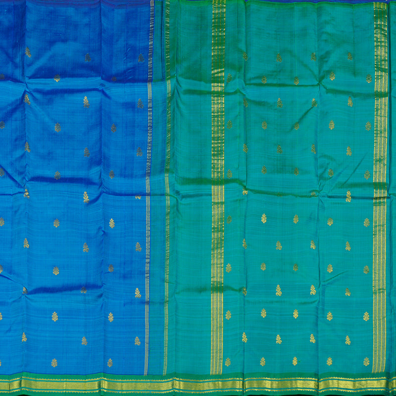 Hayagrivas Blue Handloom Kanjivaram Silk Saree with Sea Green Border KBD2198C1-1