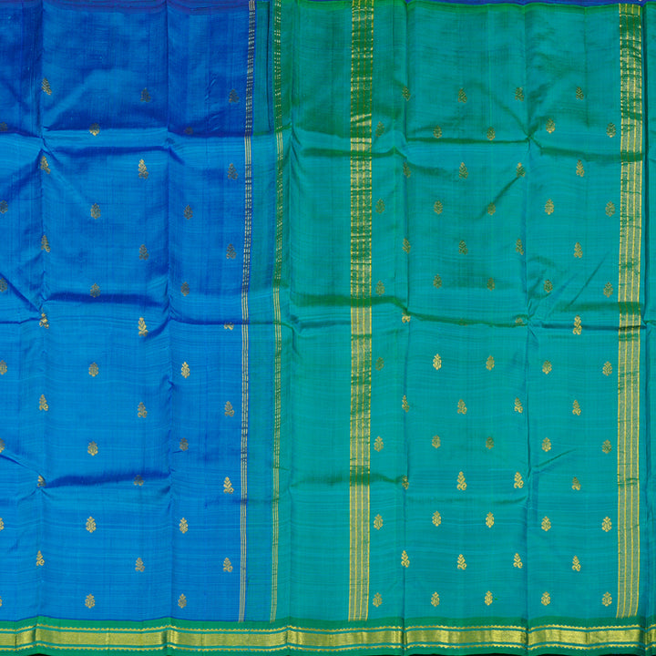 Hayagrivas Blue Handloom Kanjivaram Silk Saree with Sea Green Border KBD2198C1-1