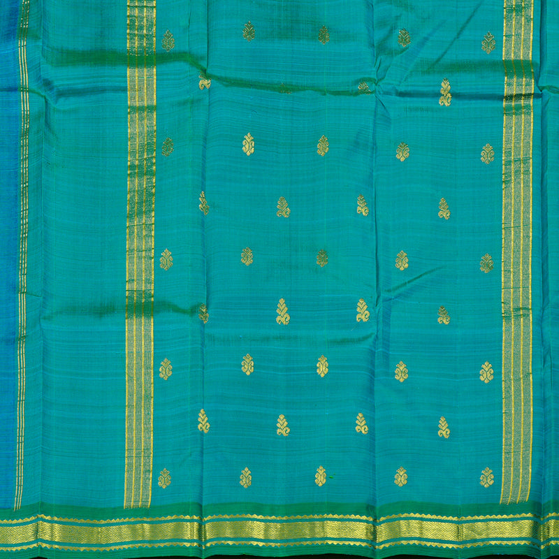 Hayagrivas Blue Handloom Kanjivaram Silk Saree with Sea Green Border KBD2198C1-1