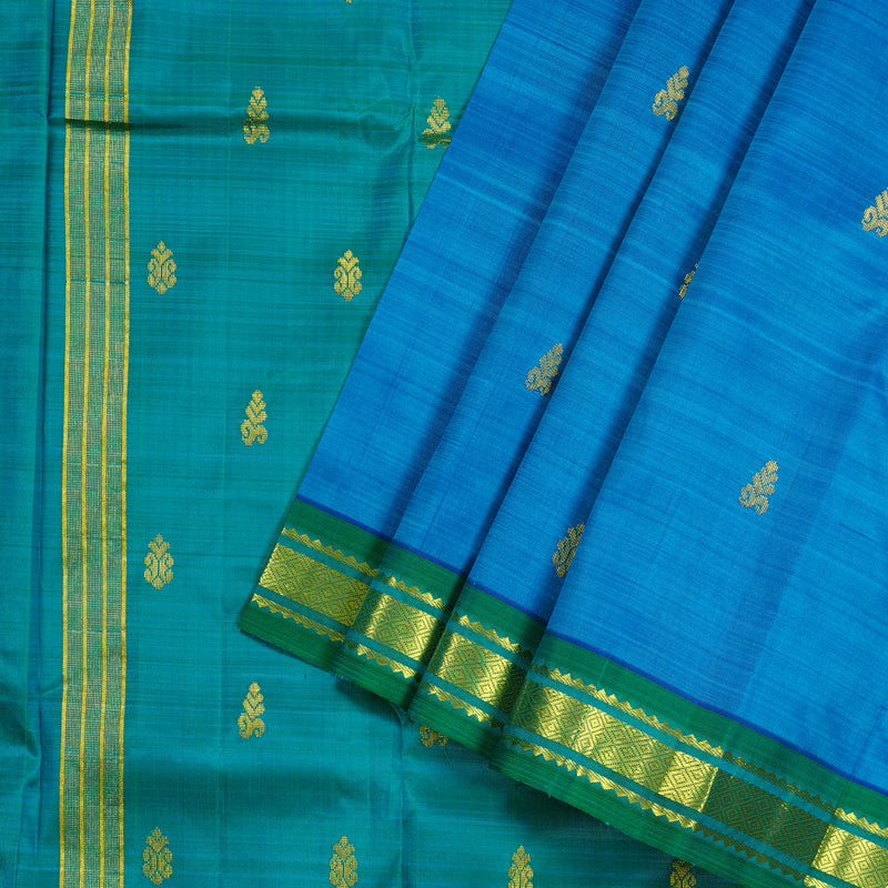 Hayagrivas Blue Handloom Kanjivaram Silk Saree with Sea Green Border KBD2198C1-1