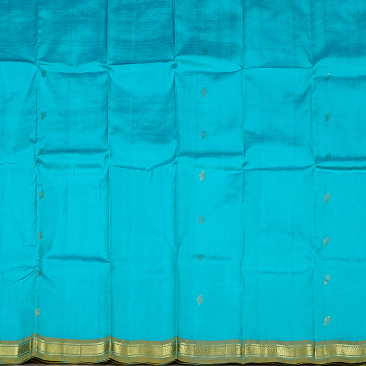 Hayagrivas Sea Blue Handloom Kanjivaram Silk Saree with Dual Tone (Yellow With Sea Blue) Border KBD2198C1-13